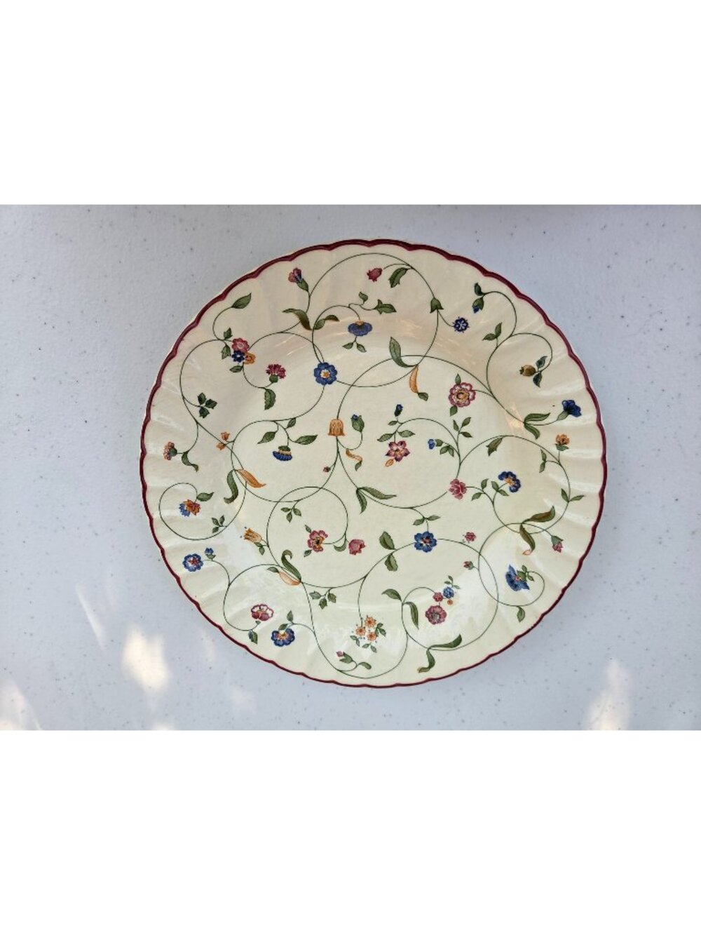 Oakwood Staffordshire Floral 10 1/4"Dinner Plate Made In England Red Trim